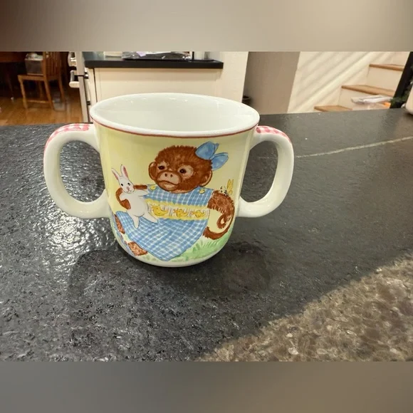 Childs Mug Two Handled Kelly B. Rightsell Designs Portugal Monkey & Turtle EUC - Picture 8 of 10